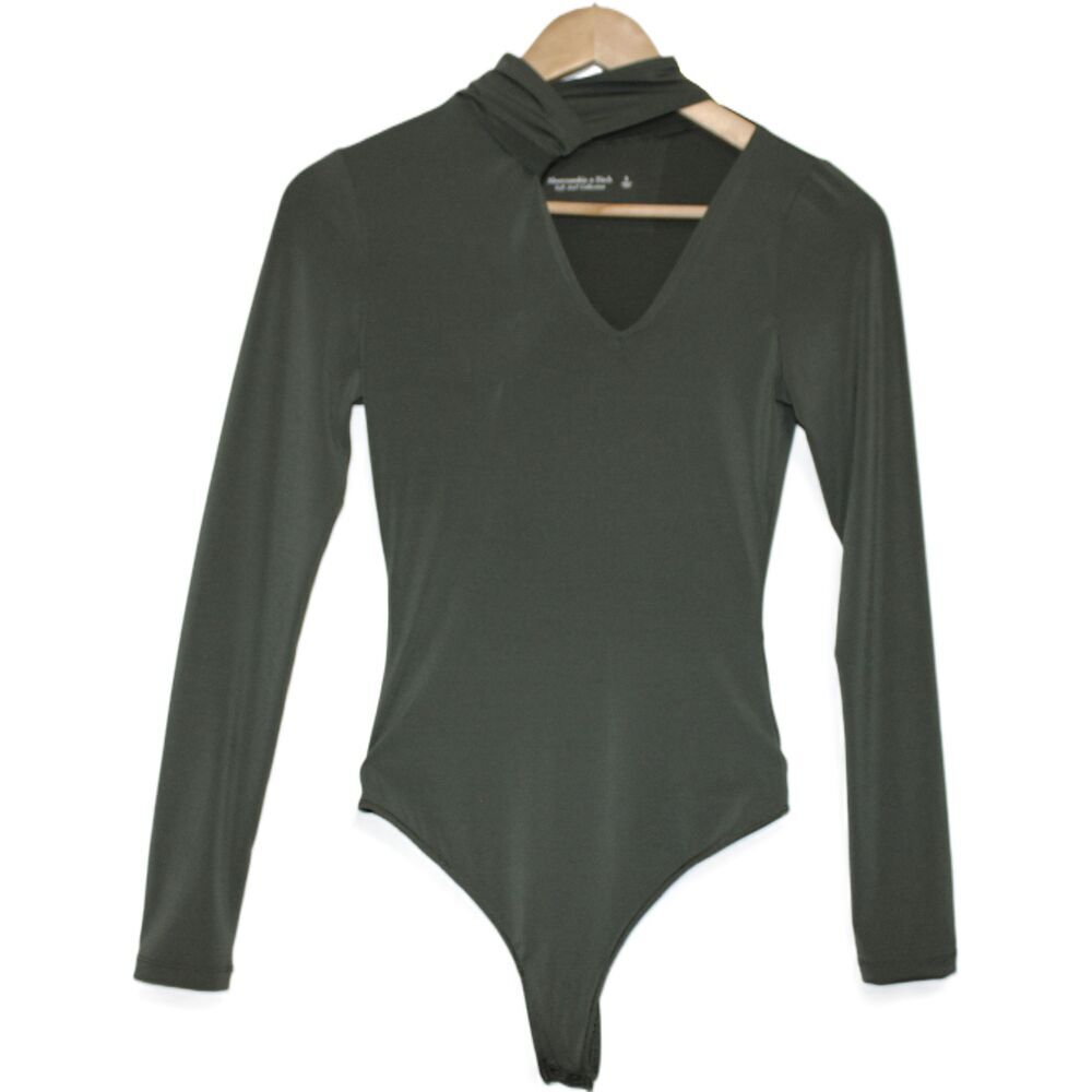 Womens Abercrombie & Fitch Soft A&F Olive Green Cutout Long Sleeve Bodysuit Sz S